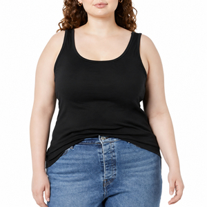 Camiseta sin mangas de punto negra para mujer de talla grande, cuello redondo, informal, para verano, con sublimación frontal. - Product Image 1
