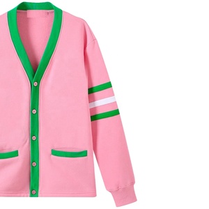 Suéteres de punto al por mayor para mujeres de hermandades universitarias, estilo nuevo, color rosa y verde, cuello en V, estilo universitario OEM. - Product Image 3