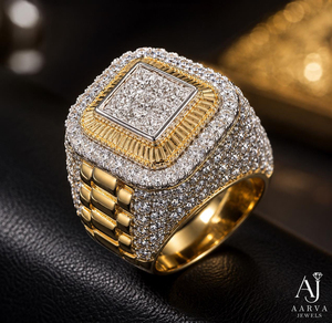 แหวนค็อกเทลหมั้นผู้ชาย AARVA JEWELS ประดับมอสซาไนต์สีเงินทรงปรินเซสคัท ฝังแบบพาเว่ ดีไซน์เรขาคณิต สไตล์ฮิปฮอป - Product Image 2