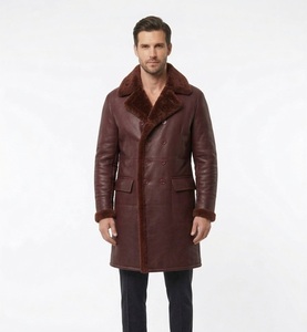 <b>Men's</b> <b>Sherpa</b> Lined Winter <b>Jacket</b> <b>Men's</b> Red Sheepskin Real Shearling Classic Leather Long Duffle Coat Leather <b>jacket</b> Coat <b>Men</b> - Product Image 1