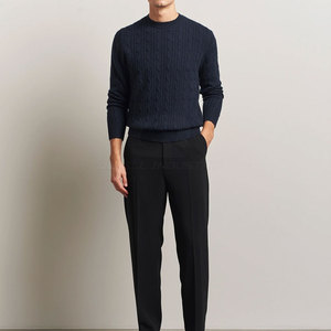 Pull en tricot classique pour homme, chaud, respirant, à manches longues, en coton/laine, coupe confortable, parfait pour l'hiver - Product Image 4