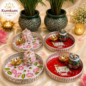 Juego de Bandejas Decorativas Kamdhenu con Jarra de Latón y Portavelas de Loto, Decoración para el Hogar y Regalo para Ocasiones Festivas, Superventas al por Mayor - Product Image 2