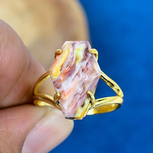 Handmade Pink Oyster Coffin Shape Gemstone Ring 18k Gold Micron Over 925 Sterling Silver - Product Image 2