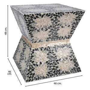 Tabourets décoratifs en mosaïque de coquillages naturels, tabourets en bois élégants faits à la main avec motif floral foncé et nacre - Product Image 2