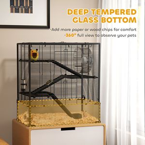 Cage à hamster à 4 niveaux avec fond en verre trempé profond, roue de course, abri, bouteille d'eau, gamelle, 31'' x 19'' x 31,5'' - Product Image 3