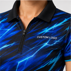 Polo Personalizado Negro con Rayo Azul Eléctrico para Mujer, Cierre de Cremallera de un Cuarto, Secado Rápido, Transpirable, Manga Corta, Uniforme de Golf, WPS-0744 - Product Image 6