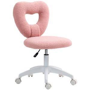 Sedia da Trucco Girevole con Ruote a Forma di Cuore Rosa per Ufficio - Sedia da Scrivania Senza Braccioli in Tessuto Teddy Fleece con Base in Nylon - Product Image 1