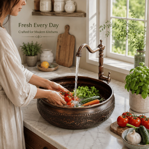 Handcrafted Embossed Copper Vessel Wash <b>Basin</b> <b>Round</b> Luxury Countertop Bathroom Sink Antique Designer <b>Basin</b> for Home Hotel Villa - Product Image 2