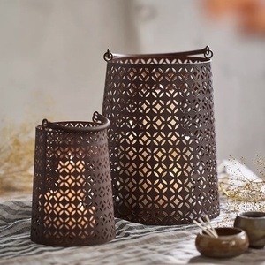 Décorations pour la maison et les événements, lanternes cylindriques en fer pour bougies votives avec poignées, couleur unique, utilisation pour Noël - Product Image 1