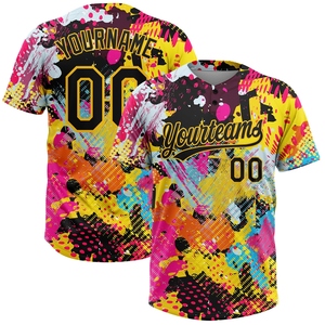 Maillot de softball unisexe noir-or 3D psychédélique lumineux à deux boutons, personnalisé, le plus vendu de l'industrie, vente en gros directe - Product Image 1