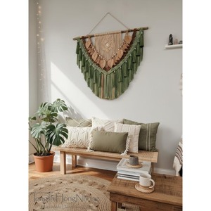 Bohemian Macrame Wall Hanging Foliage Pattern Triangle Shape Natural Fiber Home Decor Living Room Art Piece Single-Piece Package - Product Image 1