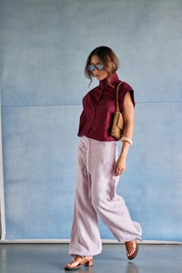 Pantalon large en coton extensible pour femme avec taille élastique, coupe ample, poches, écologique, style vintage, idéal pour l'été - Product Image 4