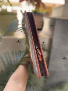 Western Designer Hand Tooled Zipper Lock Business Portfolio Binder Manufacture Cowhide leather <b>Document</b> <b>Folder</b> With Card Holder - Product Image 5
