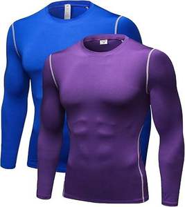 <b>Men's</b> Full Sleeve <b>Compression</b> <b>Shirt</b> Breathable Sublimation Printed Purple Blue Spandex Polyester Quick Dry Sport Top Rash Guard - Product Image 1