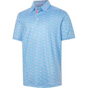 Polo à manches courtes pour homme, imprimé floral bleu clair, coupe classique, tissu Oxford tissé décontracté, coton respirant - Product Image 1