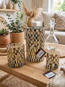 Porte-bougie en verre artisanal de luxe, mosaïque ronde en miroir, décoration de Noël pour la maison - Product Image 1