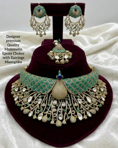 Collier ras-de-cou en moissanite de qualité supérieure avec boucles d'oreilles et maang tikka, design de luxe, parfait pour toutes les occasions - Product Image 5