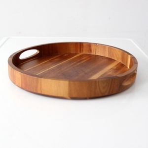 Eco-Friendly Acacia Wood Round Serving Tray Polished Finish American Style <b>Chocolate</b> Serving Large Platter for Home Kitchen Used - Product Image 1