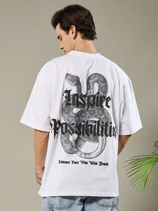 Camiseta Oversize para Hombre, de Algodón, Manga Corta, Hombros Caídos, Estilo Casual, con Gráfico Abstracto, Streetwear, Top Holgado - Product Image 3