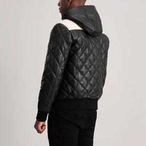 Blouson bomber matelassé à capuche pour homme RELEVO INDUSTRIES en cuir PU, color block, coupe-vent, fermeture éclair, hiver - Product Image 3