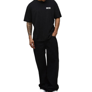 T-shirts en coton noir pour hommes, imprimé floral au dos, logo minimaliste à l'avant, coupe décontractée, streetwear, manches courtes, vente en gros OEM - Product Image 3