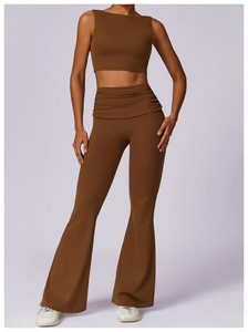 Ensemble de vêtements de sport pour femmes, respirant, séchage rapide, à carreaux, de haute qualité, en spandex/nylon, taille élastique, devant en tissu extensible, pour yoga, course à pied - Product Image 5