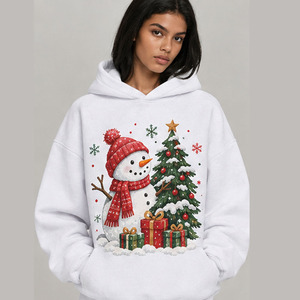 Custom <b>Christmas</b> Hoodie 100% Polyester Casual Style Sublimation Printed Personalized Holiday Pullover Snowman Graphic <b>For</b> <b>Women</b> - Product Image 1