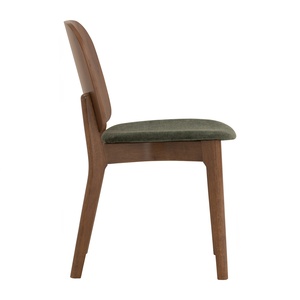 Modern Japandi Dining Chair with Curved Walnut <b>Backrest</b> and Olive Green Upholstered Seat for Minimalist Dining Room - Product Image 2