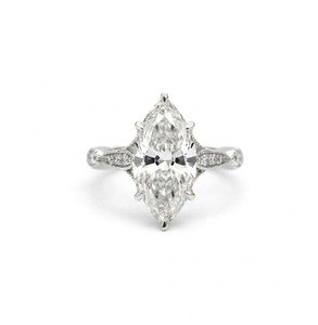 Maravilloso Anillo de Oro Sólido de 10K, 14K, 18K con Diamante Cultivado en Laboratorio de Corte Marquesa y Redondo, Estilo Art Deco, Anillo Solitario de Boda, Joyería Nupcial - Product Image 2