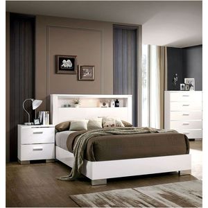 Contemporary 1-Piece Nightstand with <b>High</b> Gloss Lacquer Finish Chrome Handles USB Charger White <b>Bedside</b> <b>Table</b> for Bedroom - Product Image 6