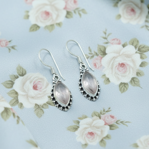 Pure 925 Sterling <b>Silver</b> Rose Quartz Teardrop <b>Earrings</b> Vintage Handmade Dangle <b>Earrings</b> Rose Gold Yellow Gold Plated jewelry Her - Product Image 4