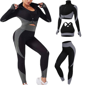 New <b>Women</b> Yoga Set Gym Clothing Female Active Sport Wear Running Fitness Suit Yoga Set Seamless Sport Set - Product Image 1