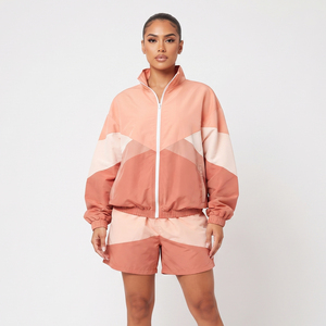 Custom Women's Zipper Stand Collar Two Piece Shorts Set Premium 100% Casual Summer Baggy <b>Wind</b> <b>Breaker</b> OEM ODM Manufacturer - Product Image 1