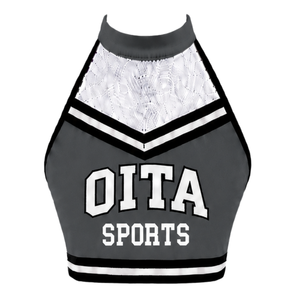 Haut court de cheerleading sans manches noir, blanc et gris pour femmes et filles – Idéal pour l'entraînement sportif et les uniformes d'équipe - Product Image 1