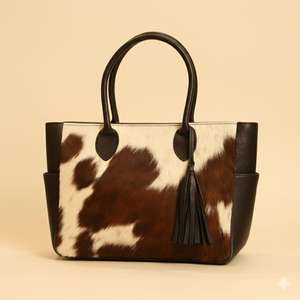 Bolso Tote de Cuero Genuino con Asa Superior y Pelo, Hecho a Mano, Estilo Vintage, Color Sólido, Cierre de Cremallera, Uso Diario para Mujer LTB-0523 - Product Image 3