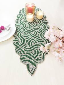Handmade Embroidered Fabric <b>Table</b> <b>Runner</b> Customized <b>Green</b> Leaf Design Luxury Eco-Friendly Durable Decorative Mat - Product Image 2