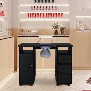 Table de manucure double en MDF noir avec 3 tiroirs et 1 porte, ventilateur inclus - Product Image 2