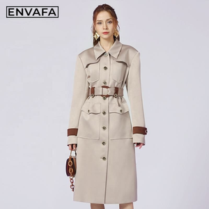 ENVAFA Gabardina para mujer, color sólido, cuello en V, manga larga, cierre de botones, transpirable, resistente al viento, elegante, largo, para todas las estaciones - Product Image 3