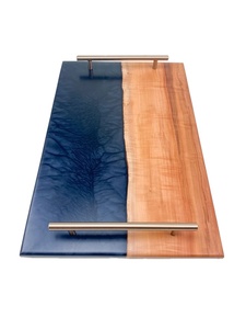 Bandeja de madera y resina de acacia, tamaño personalizado, mango de Metal cuadrado, platos de postre de queso, bandeja para servir alimentos - Product Image 5