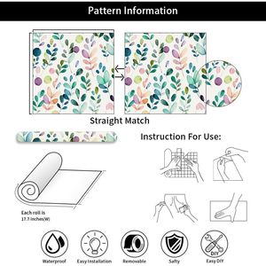 Carta da Parati Vintage con Foglie Verdi ad Acquerello, Adesiva e Rimovibile, con Erbe Botaniche Viola/Rosa, Design Retrò - Product Image 5