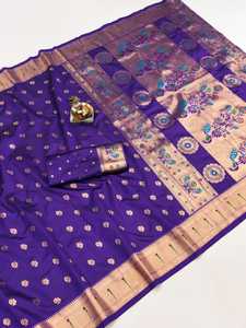 ผ้าไหมพิธานี บาเนราซี ลิชิ ซิลค์ สำหรับผู้หญิง ลายทองแดง ซารี พร้อมเสื้อคลุมเข้าชุด แห้งเร็ว ทันสมัย เหมาะสำหรับงานเทศกาลดีวาลี ชุดพื้นเมือง - Product Image 1
