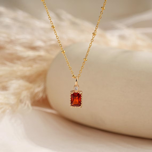 Collier pendentif grenat plaqué or 18 carats pour femme, chaîne maille gourmette classique, bijou à porter au quotidien - Product Image 2
