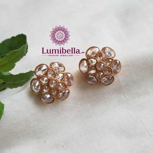 Kemp 18K Gold Plated Stud Earrings-Trendy Asscher Cut Zircon & Pearl Lips Design - Product Image 2