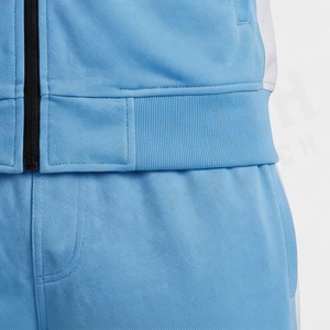 Survêtement bleu clair pour homme, design sportif à fermeture éclair intégrale, blocs de couleur, poches latérales, polyester respirant, idéal pour l'automne - Product Image 5