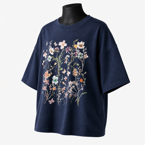 เสื้อยืดโอเวอร์ไซส์ ผ้าฝ้าย 100% เฟรนช์เทอร์รี่ ล้างสีแบบแอซิดวอช ขอบดิบ ไหล่ตก คอกลม คอเสื้อริบ สำหรับผู้หญิง - Product Image 3