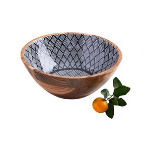 Modern Wooden Salad <b>Bowl</b> with Red Maple Leaf <b>Enamel</b> Interior and Matching Serving Spoon Set - Product Image 5