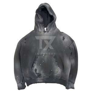 Sweat à capuche oversize en molleton noir délavé avec impression numérique de logo personnalisé - Product Image 5
