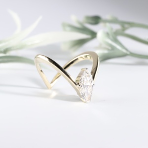 Gold Marquise Cut Lab Grown Diamond Engagement <b>Ring</b> Modern V Shaped Chevron Wishbone Wedding Band Solitaire <b>Fine</b> Jewelry - Product Image 2