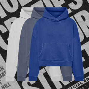 Sudadera con capucha corta de gran gramaje, personalizada con serigrafía, para mujer, con hombros caídos, venta directa de fábrica - Product Image 3