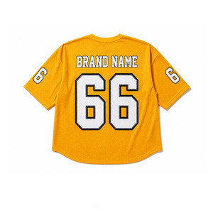 Nueva Camiseta de Fútbol Americano Chic Amarilla con Malla y Apliques Personalizados, Estilo Retro Varsity Unisex de Hombro Caído para Verano, Bajo MOQ - Product Image 5